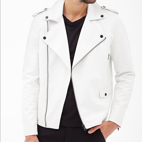 WHITE FAUX LEATHER JACKET - Picture 1 of 6